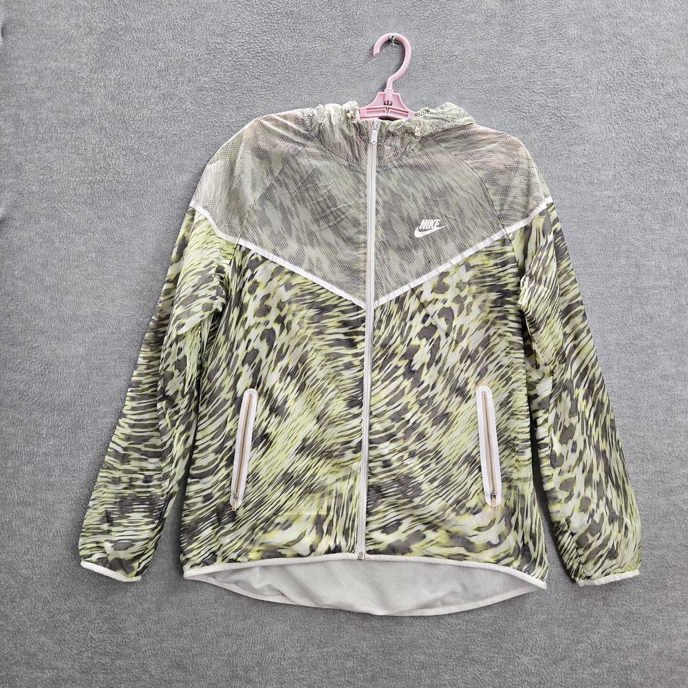 Nike Women Activewear Jacket XL Green Hyperfuse Windrunner Hooded Swoosh Logo